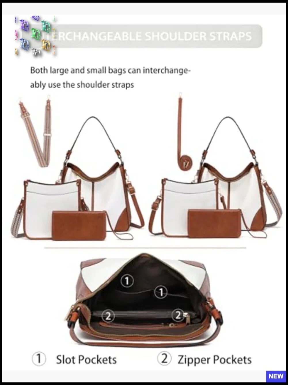 3-Piece Purse Set Crossbody Tote Hobo Bag Leather Handbag Wallet Adjustable